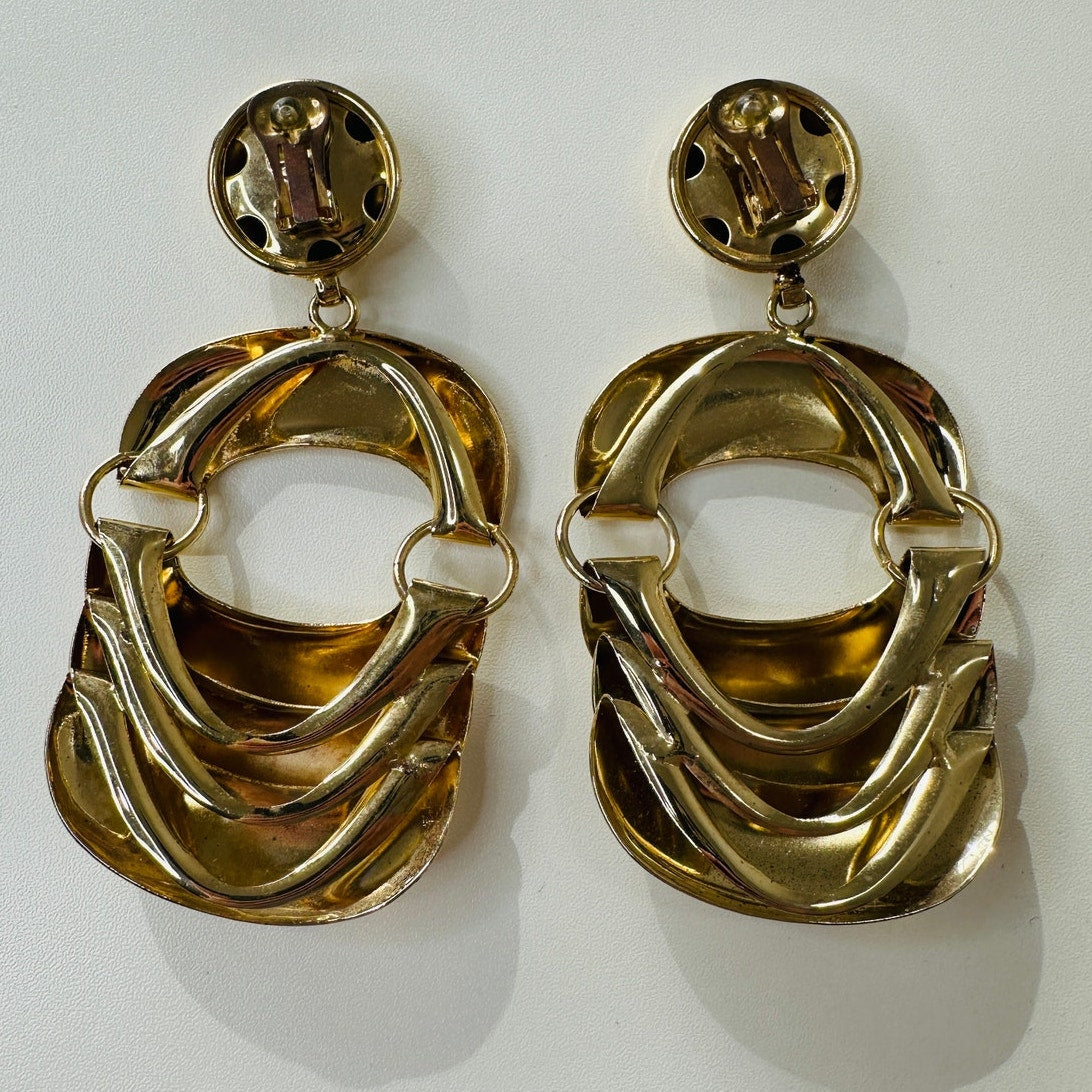 Vintage 80's Gold Chunky Dangle Clip-On Earrings