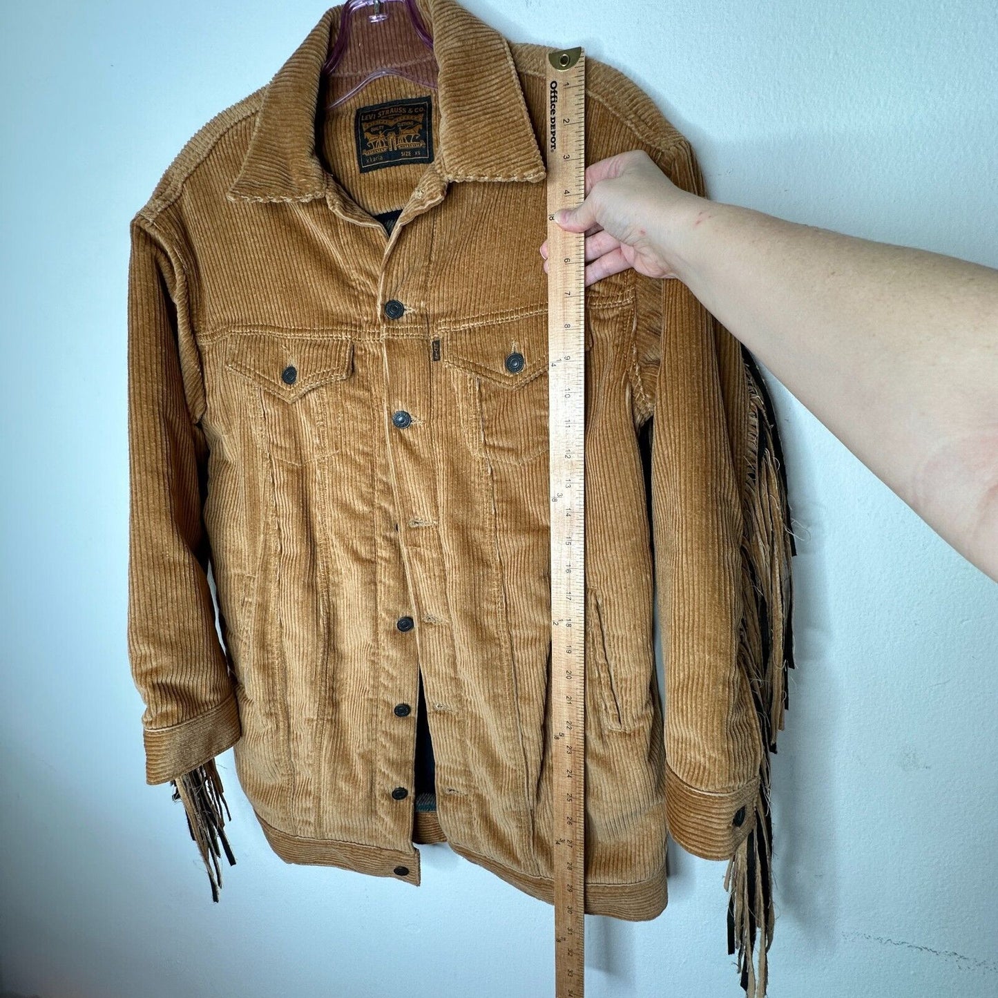 NWT Levis Karla Camel Tan Fringed Corduroy Long Trucker Button-Front Jacket XS