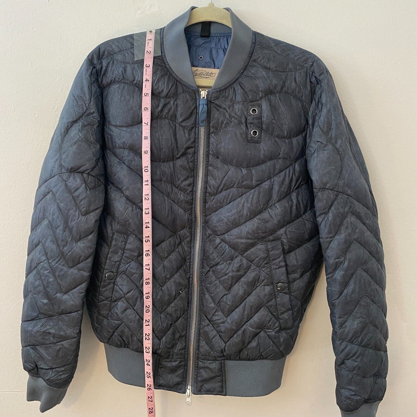 Blauer Nylolite Blue Gray Quilted Super Soft Down Zip Bomber Jacket Coat Medium