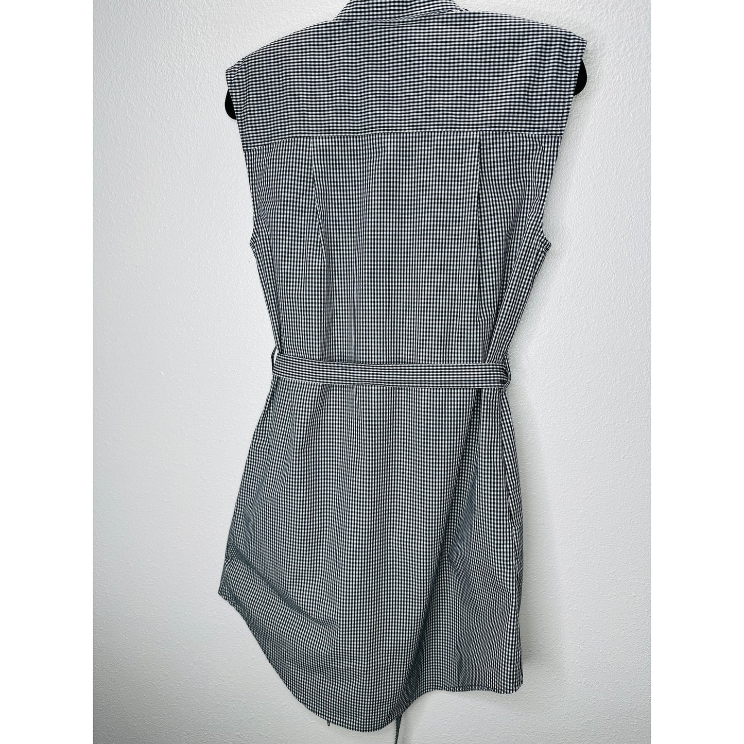 Frame Black & White Gingham Sleeveless Shoulder Pad Button Collared Shirtdress S