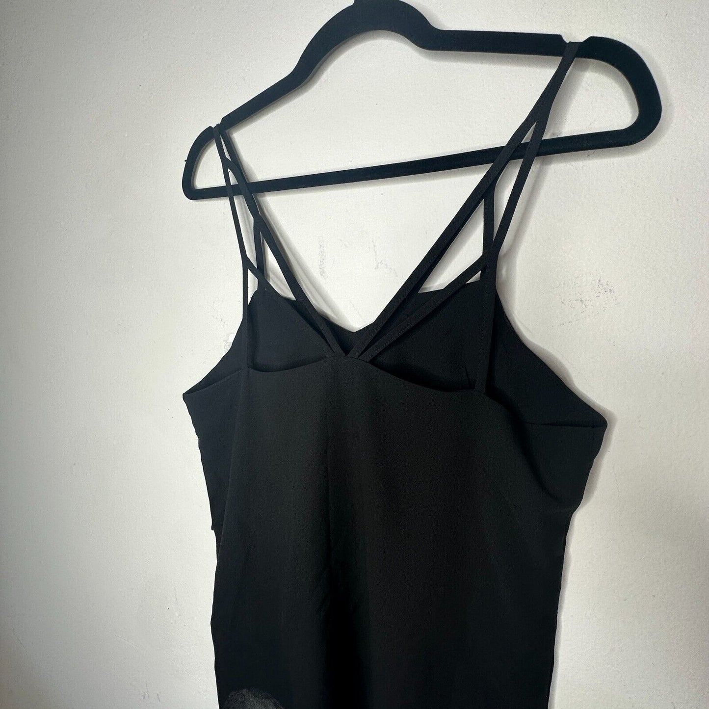 Love Riche Sexy Strappy Jet Black Tiered Flowy Layer Vneck Cami Top Blouse S