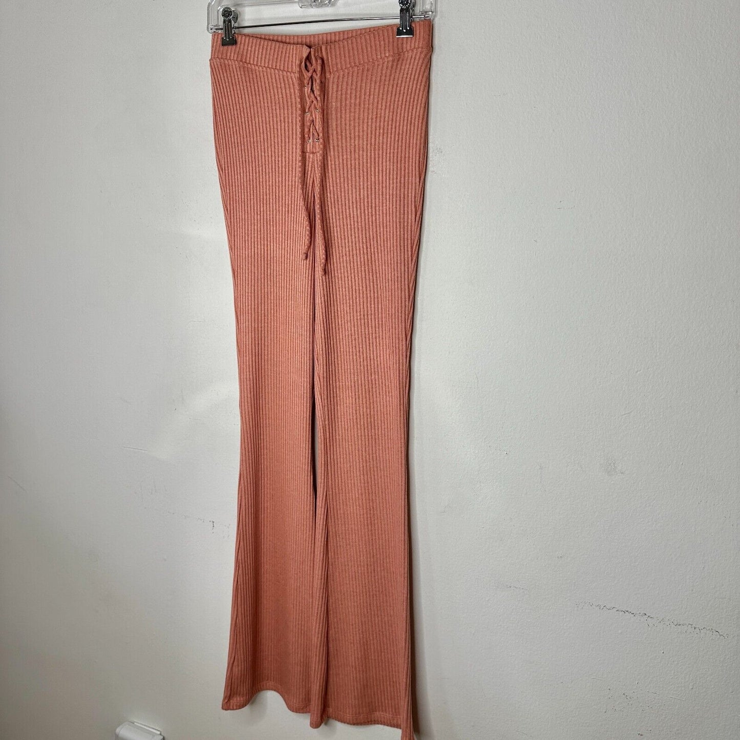 NWT Topshop Comfy Peach Ribbed Knit Flare Leg Lace-Up Front Tie Legging Pant 6