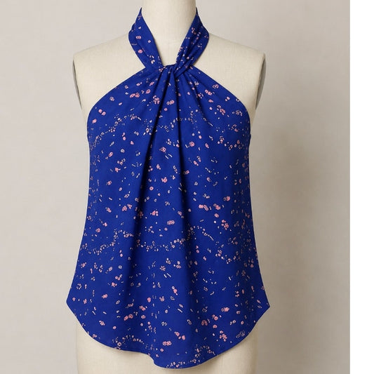 Allison Joy Twist Front Keyhole Halter Back Sleeveless Blue & Peach Tank top XS