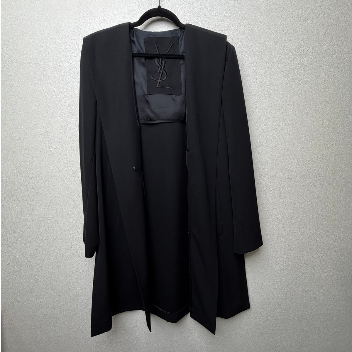 NWT Yves Saint Laurent Black Virgin Wool Hooded Long Coat Unisex Size 40