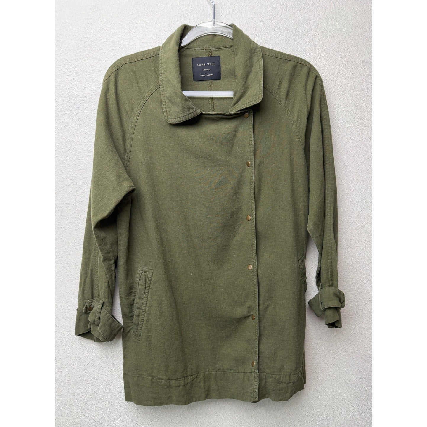 Love Tree Olive Linen Blend Moto Jacket Women's M
