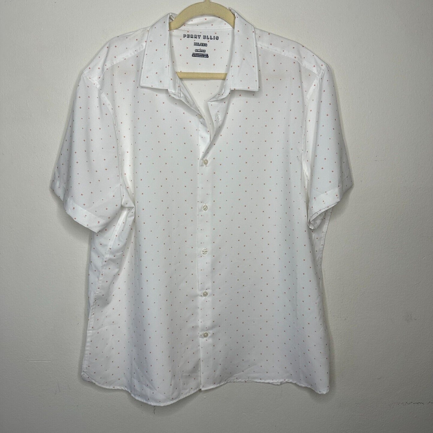 Perry Ellis White Rust Tan Arrow-Dot Print Short Sleeve Button Front Shirt XXL