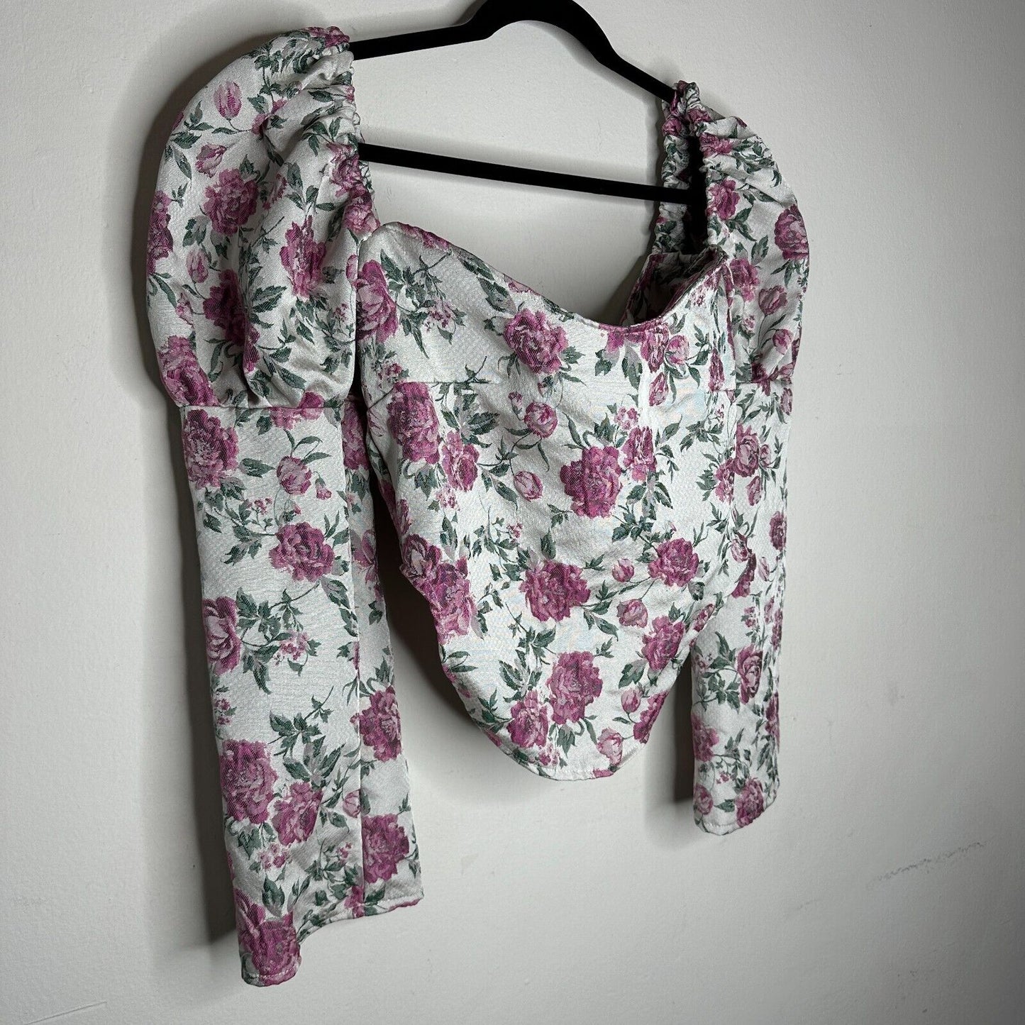 Olivia Rose The Label Cream Pink Green Floral Square Neck Puff Sleeve Crop XL