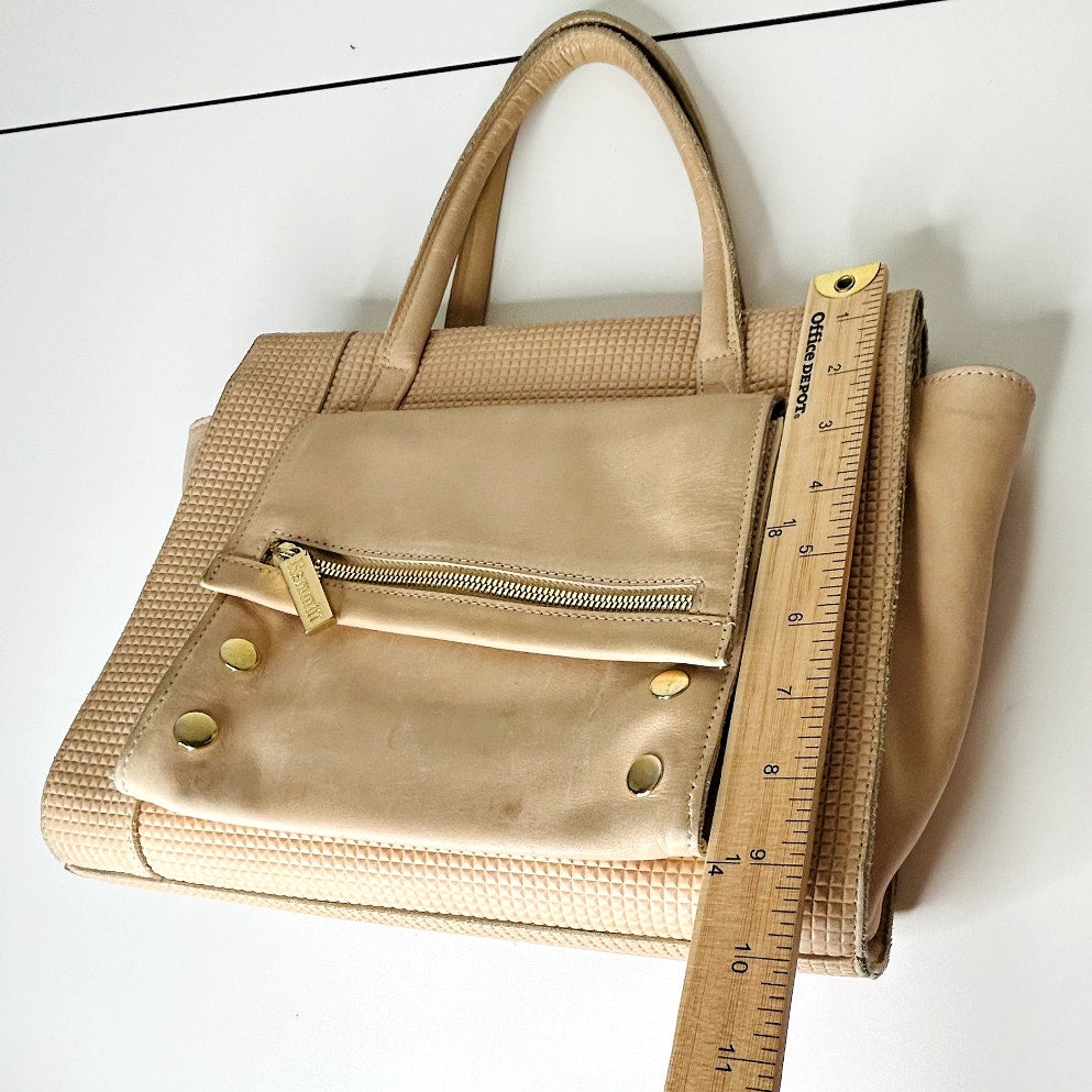 Hammitt Cream Leather Satchel Front Zip Pocket Red Interior Purse Leather Handle