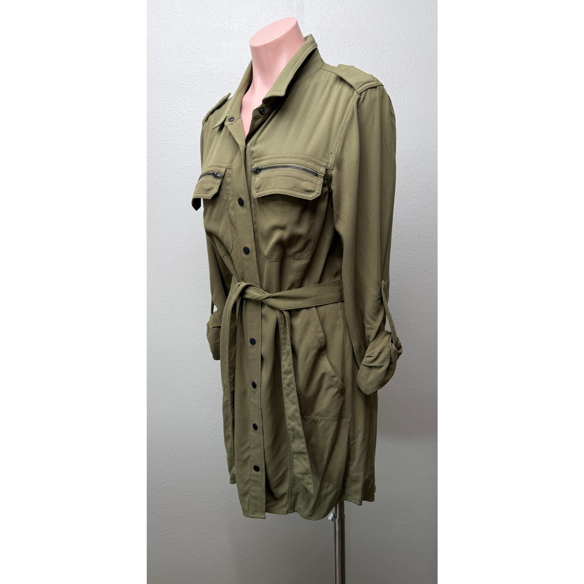 Sanctuary Olive Belted Utility Shirt Dress Women S
