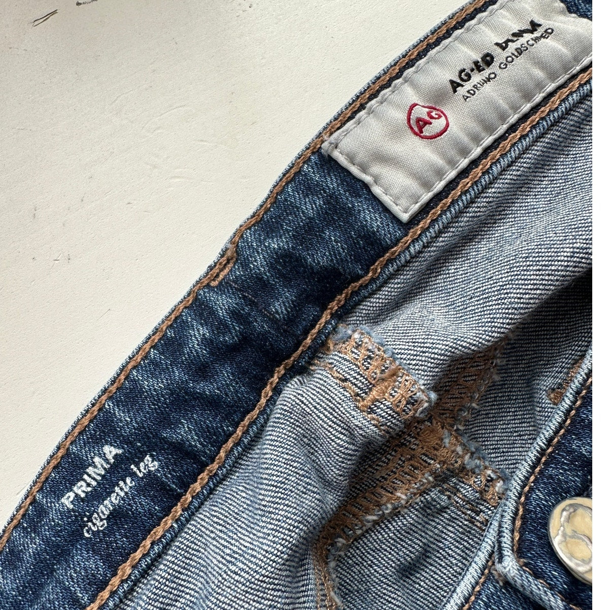 AG Medium Dark Wash Prima Cigarette Leg Whiskered Jeans 30R