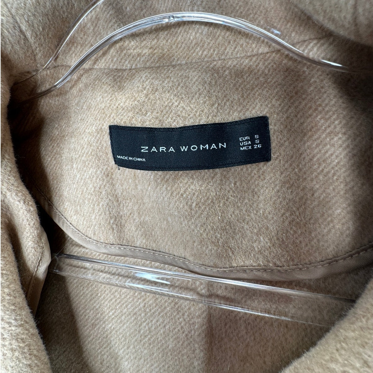 Zara Tan Fuzzy 3/4 Sleeve High Low Front Button Jacket Small
