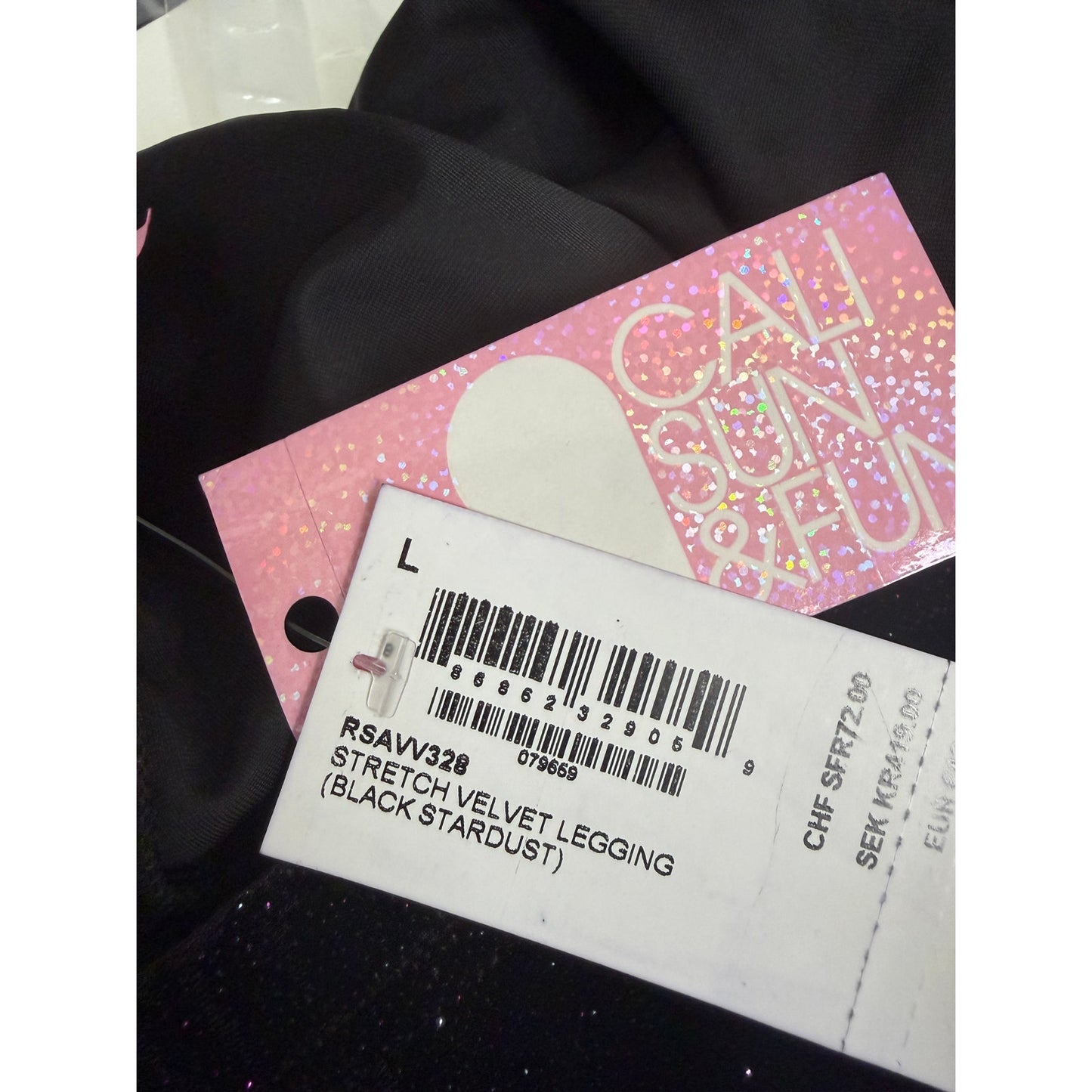 NWT RARE Cali Sun & Fun Black Stardust Leggings Womens L