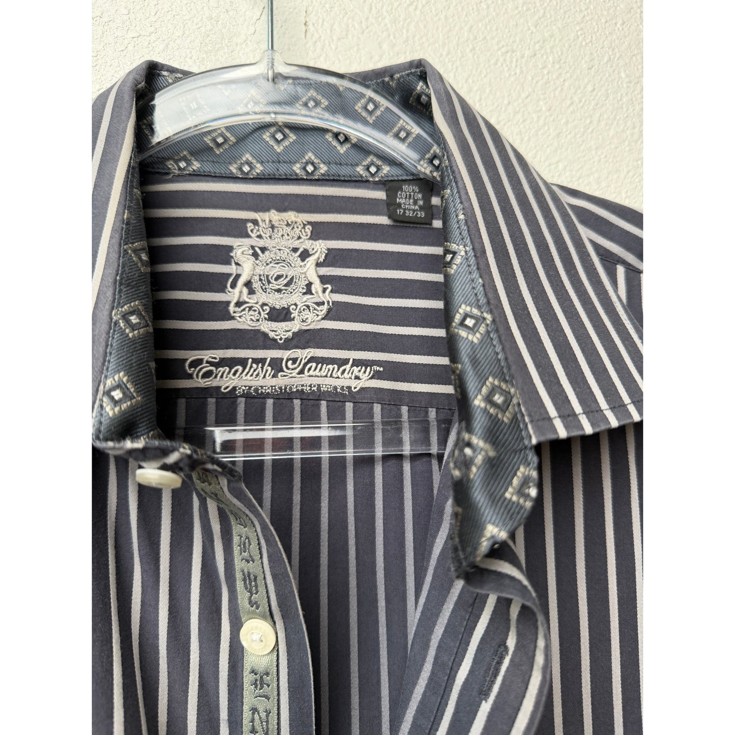 English Laundry Stripe Button Front Long Sleeve Shirt L Gray