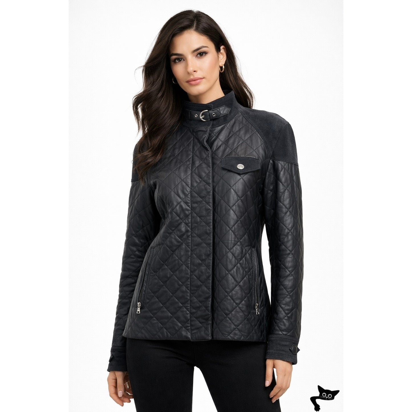Coach Quilted Leather Jacket Black Women M Suede Trim