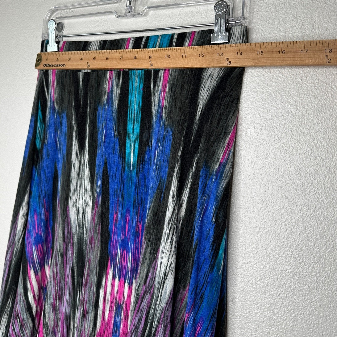 Bloomingdales Blue Black Gray Multicolor Stripe Print Elastic Waist Skirt S