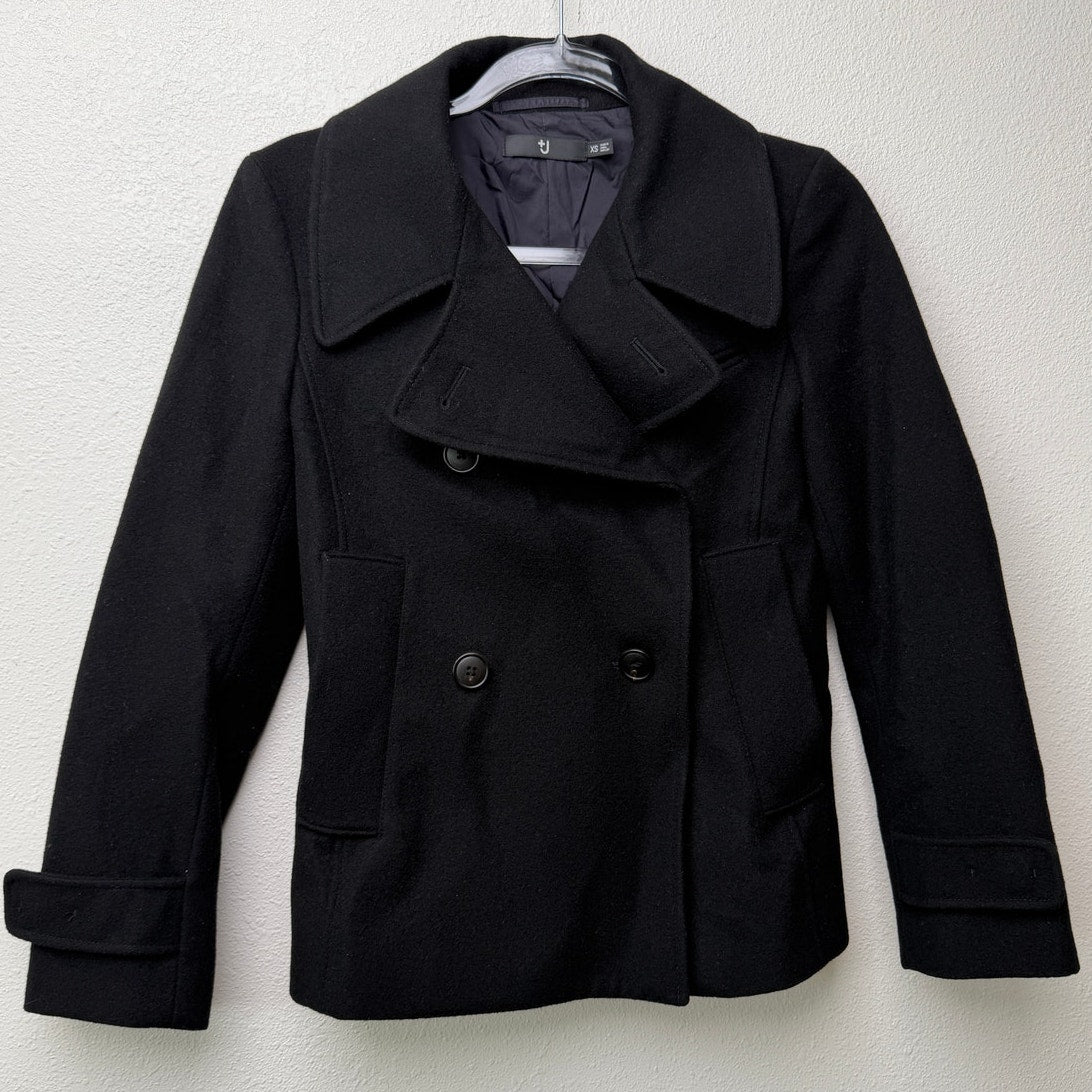 Jil Sander Navy Black Double Breasted Wool Blend Peacoat XS
