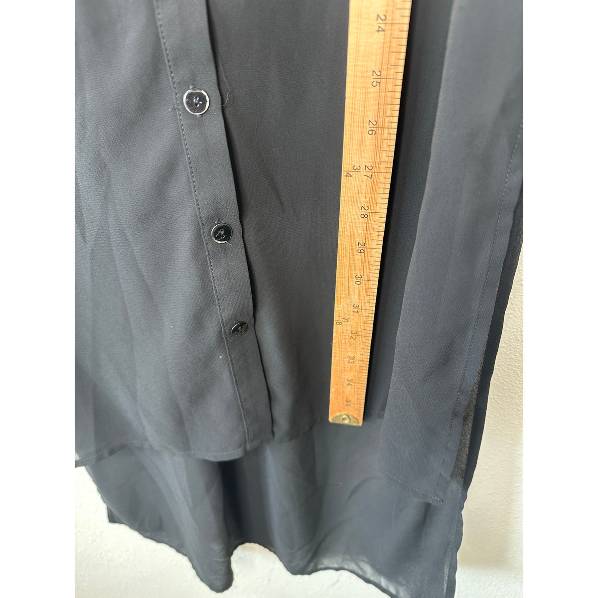 Comme Black Sheer Collared Front Button High Low Long Sleeve Shirtdress S / M