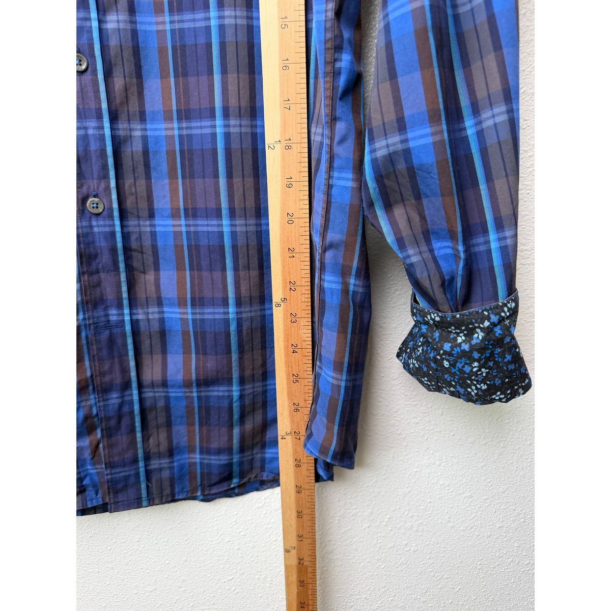 Bugatchi Plaid Button Front Shirt Blue Brown Gray Men’s L