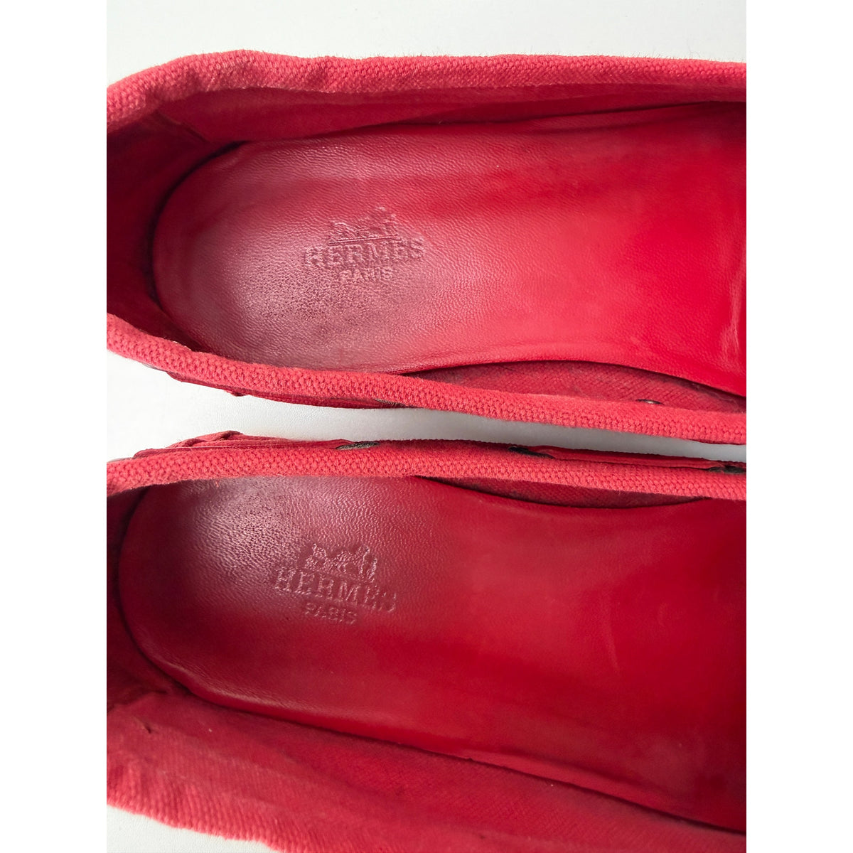 Hermès Red Canvas Boat Shoes Men's EU 43.5
