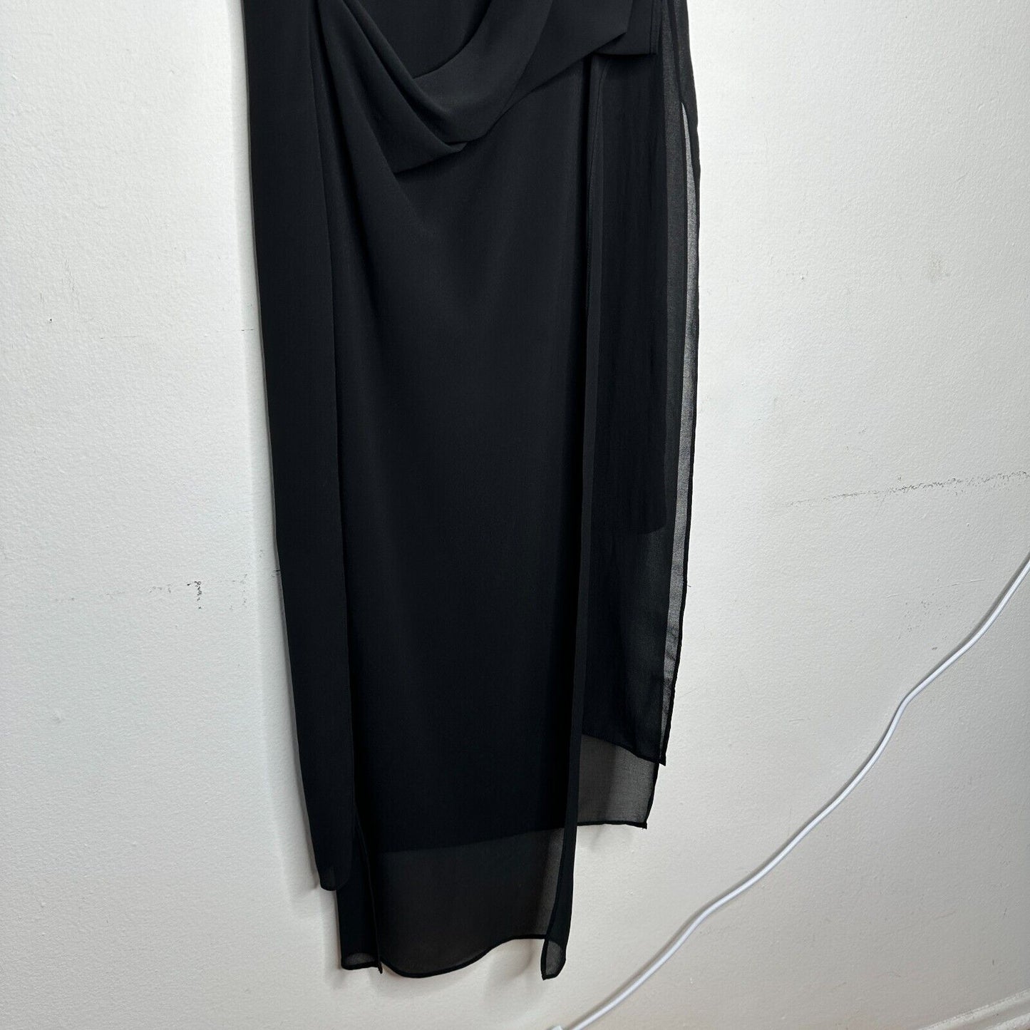 Hyfve Black Draped Sleeveless Faux Wrap Midi Dress Med