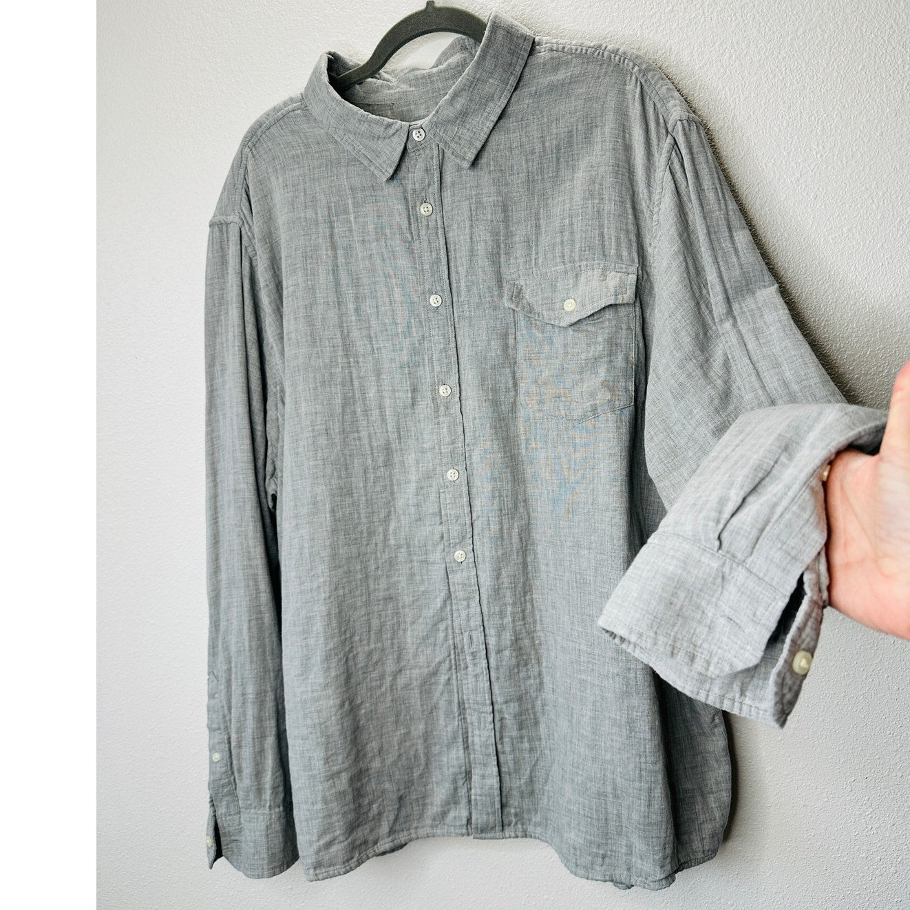 Goodfellow Light Gray Linen Long Sleeve Button Collared Shirt 2XL