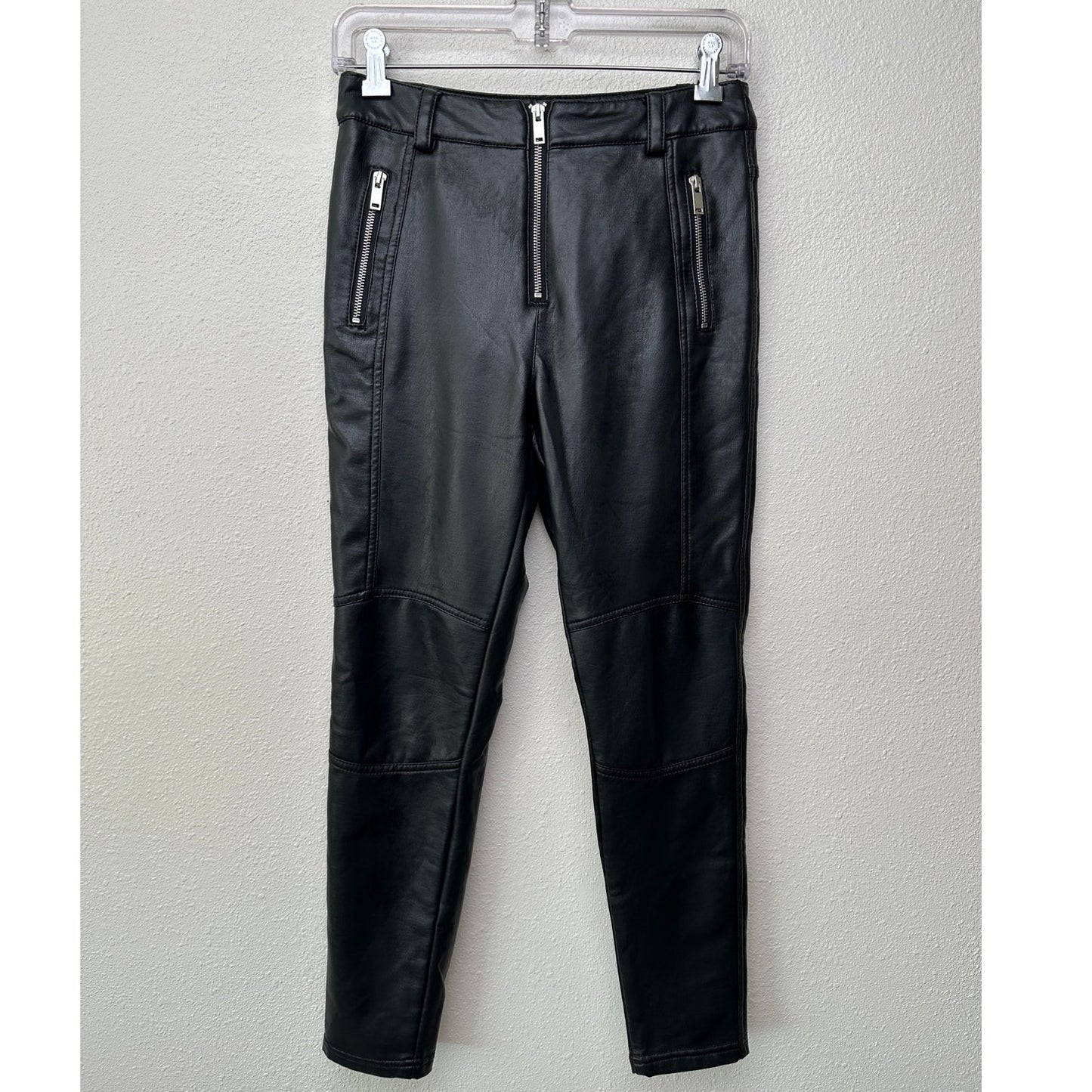 Topshop Faux Leather Moto Skinny Pants Black Women’s 6P Zip Pockets