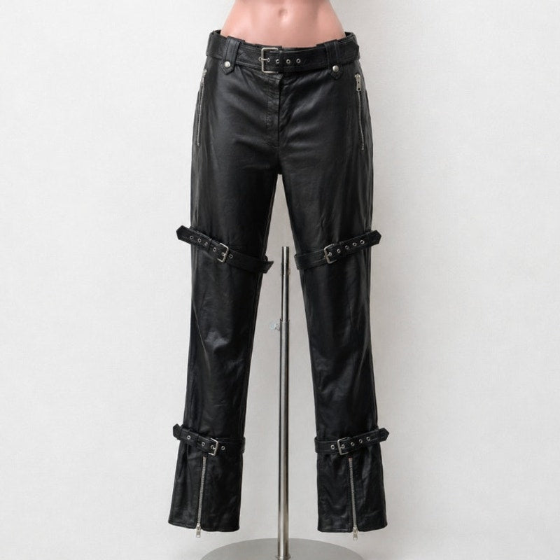 Alexander McQueen Womens US 14 Black Leather Moto Pants