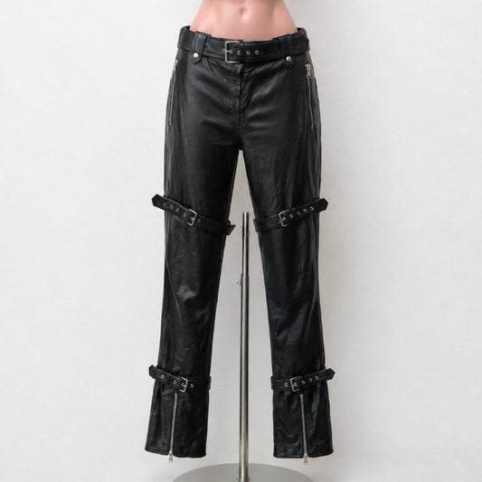 Alexander McQueen Womens US 14 Black Leather Moto Pants