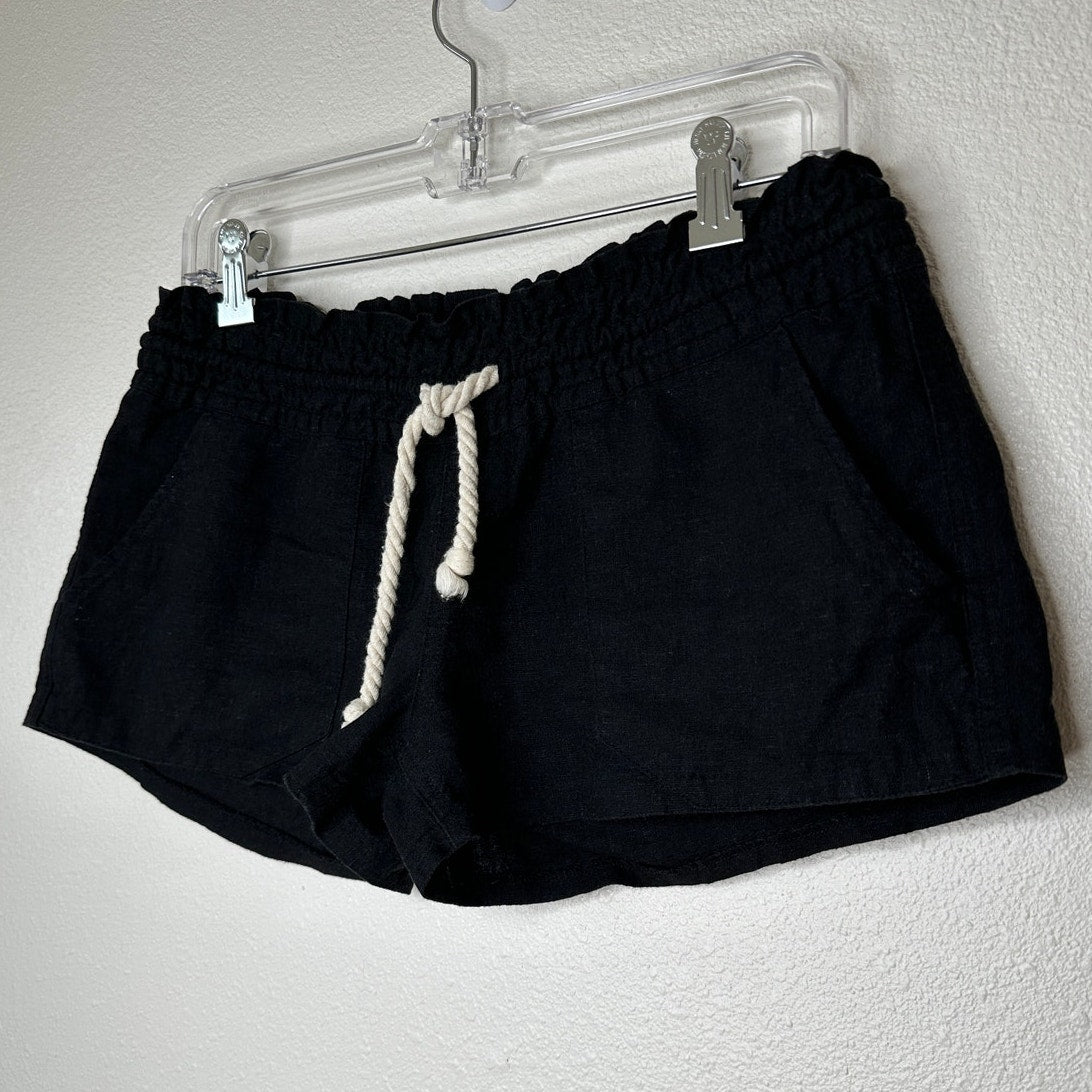 Roxy Oceanside Black Linen Elasticized Cream Rope Tie Shorts M
