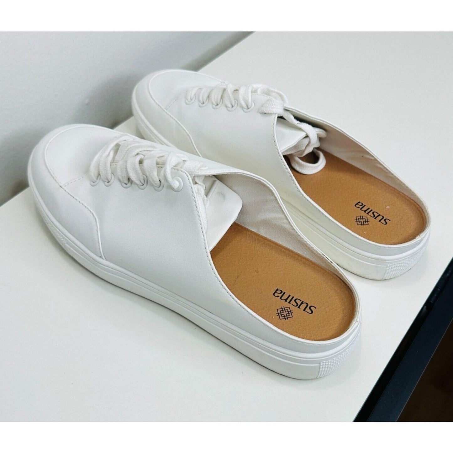 Susina White Leatherette Brynlee Closed Toe Slide-In Casual Mule Sneakers 9