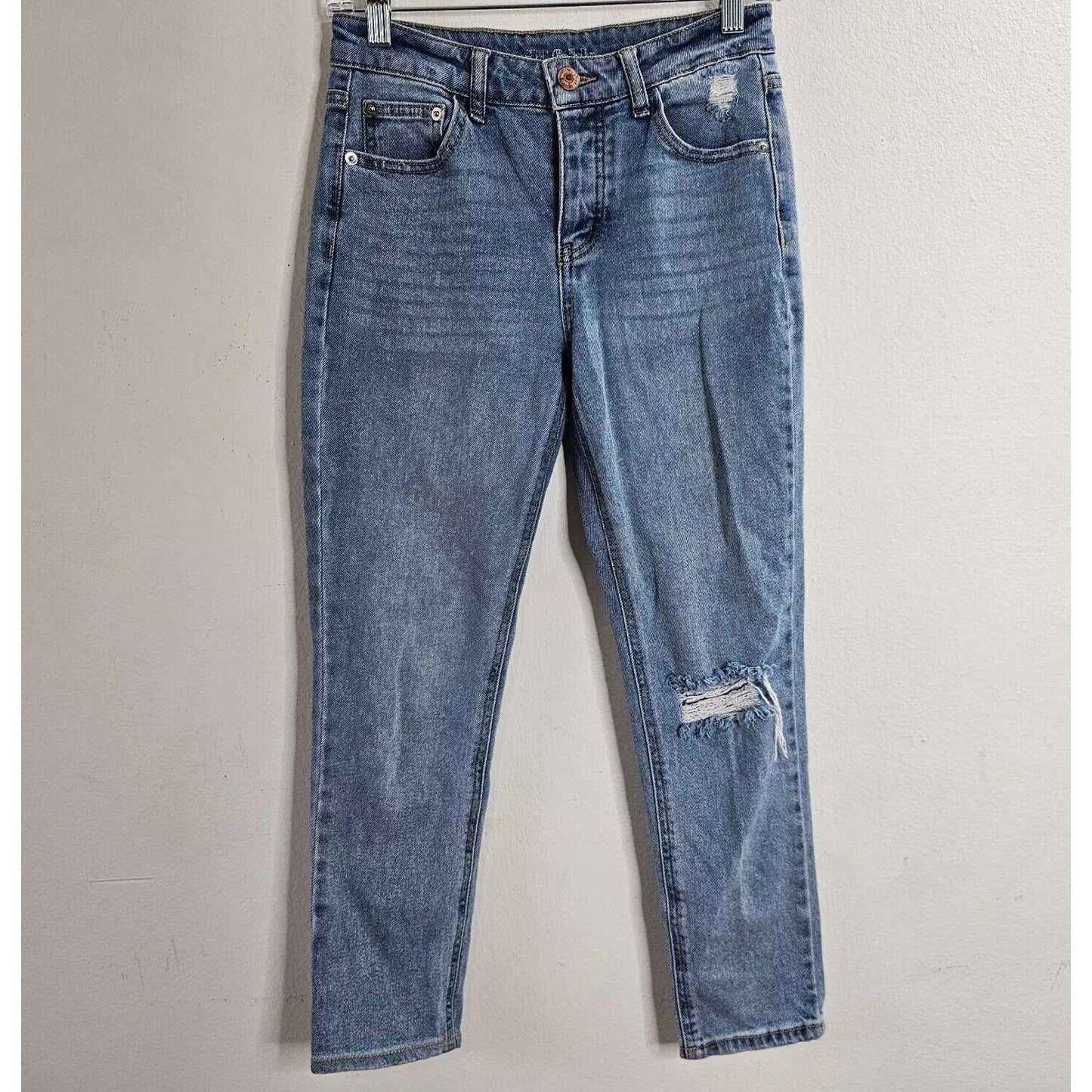 Wild Fable Medium Blue Wash Distressed Knee Slim-Fit Button Front Fly Jeans 0