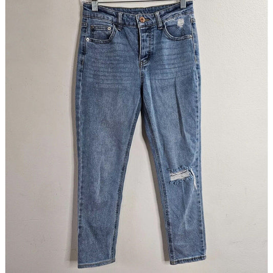 Wild Fable Medium Blue Wash Distressed Knee Slim-Fit Button Front Fly Jeans 0