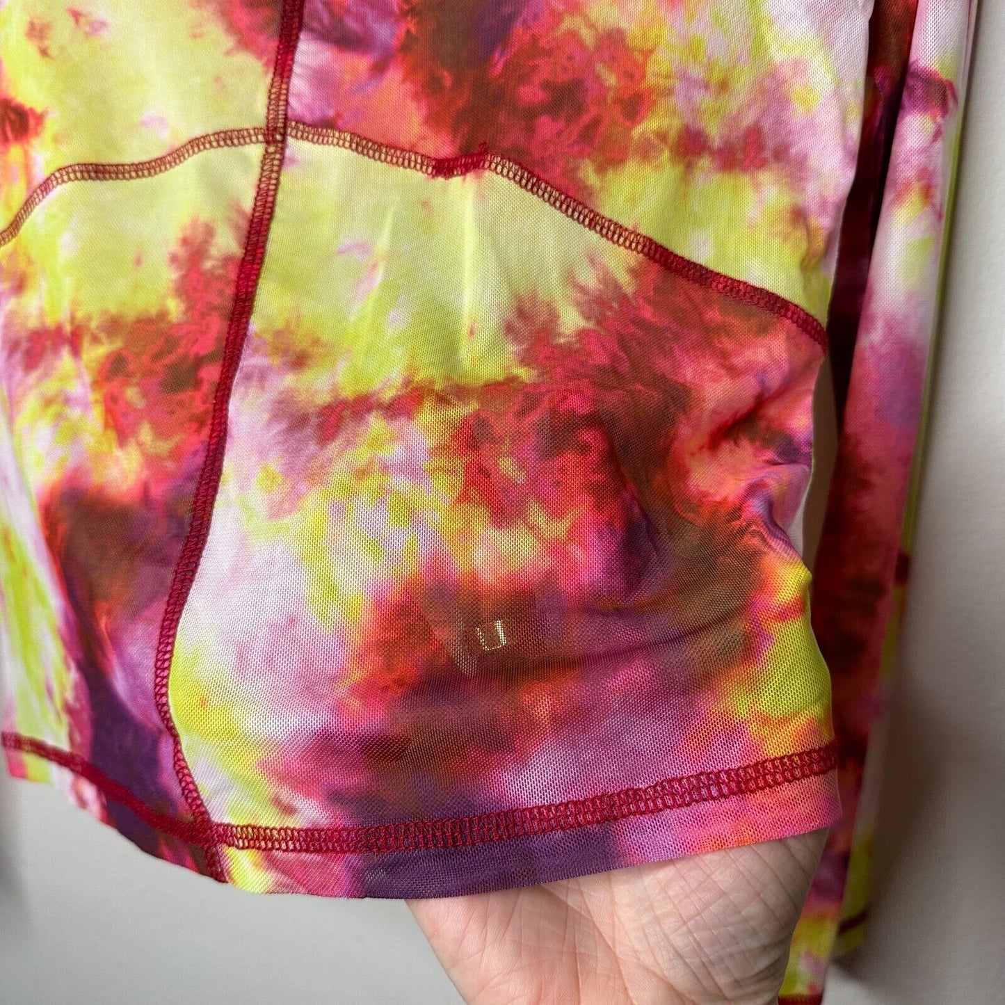 Club Exx Long Sleeve Mesh Crop and Matching Mini Skirt Tie Dye Pink Yellow Red L