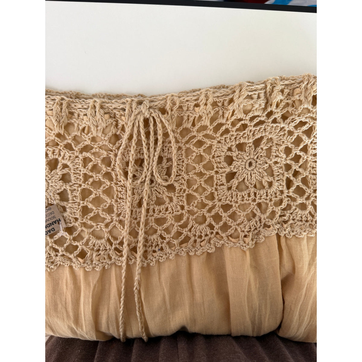 GUC Beige Crochet Waist Cotton Tiered Maxi Skirt Women