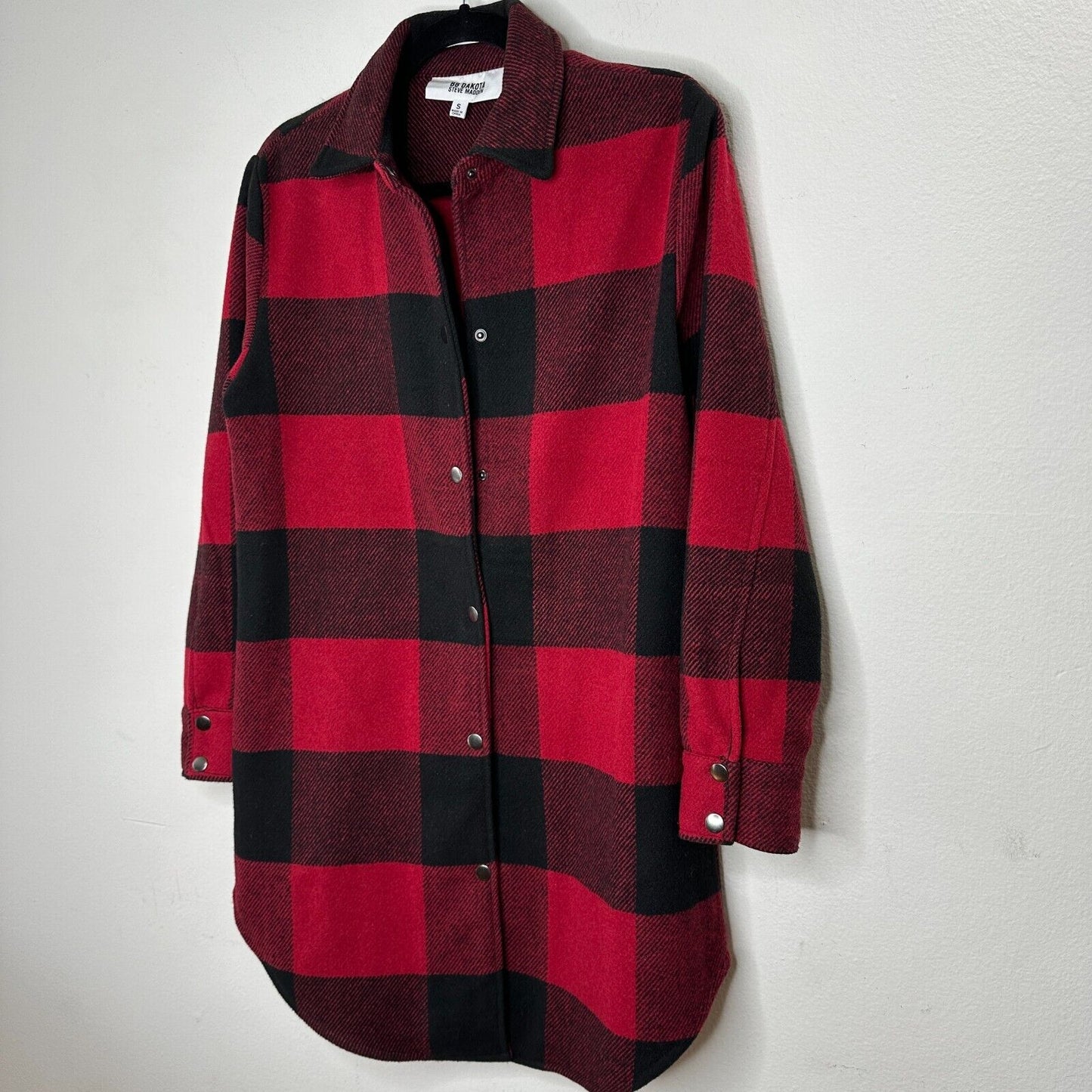 BB Dakota Red Black Buffalo Plaid Snap Front Long Sleeve Shirttail Hem Jacket S