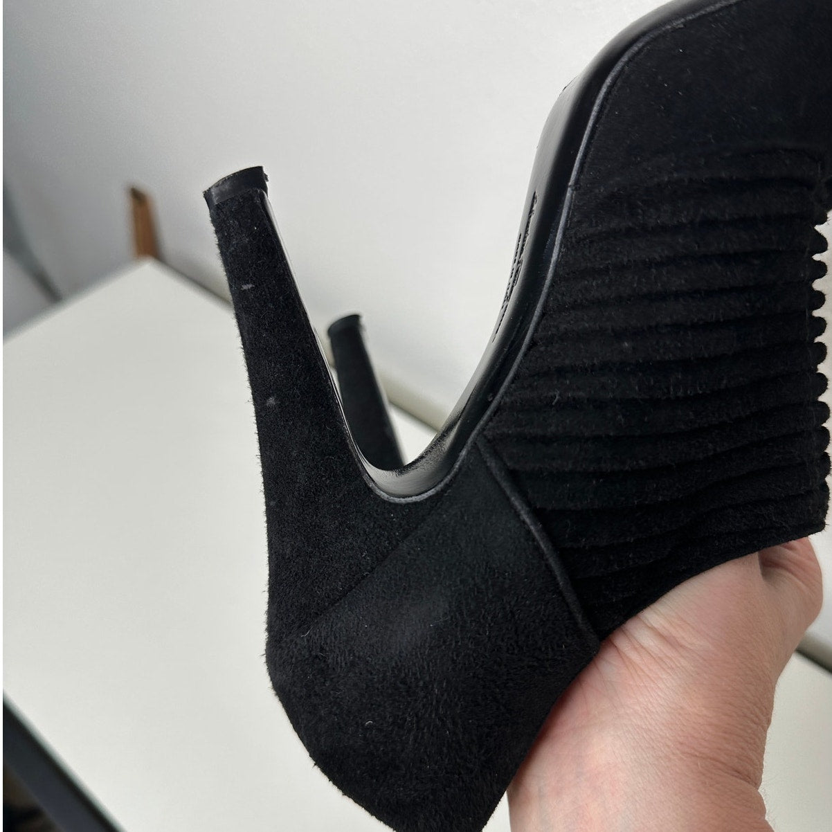 Salvatore Ferragamo Black Suede Narni Stiletto Bootie Side Zip 8