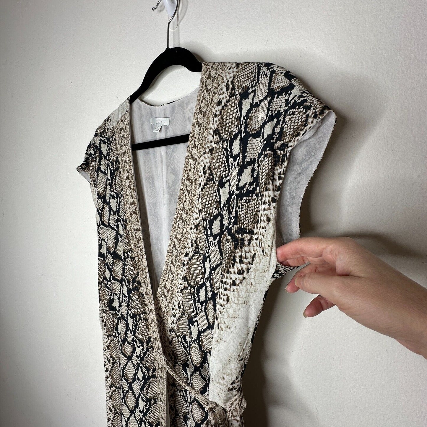 Joie Porcelain Bethwyn C Snakeskin Print Wrap Style A-Line Cap Sleeve Dress SM