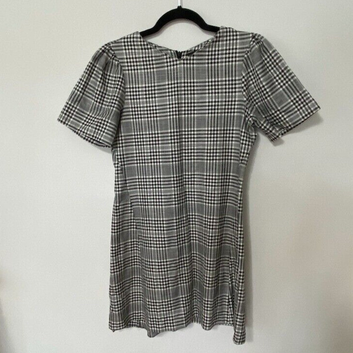 Zara Cute Gingham Plaid Shift Dress Short Sleeve Small Black and White Small