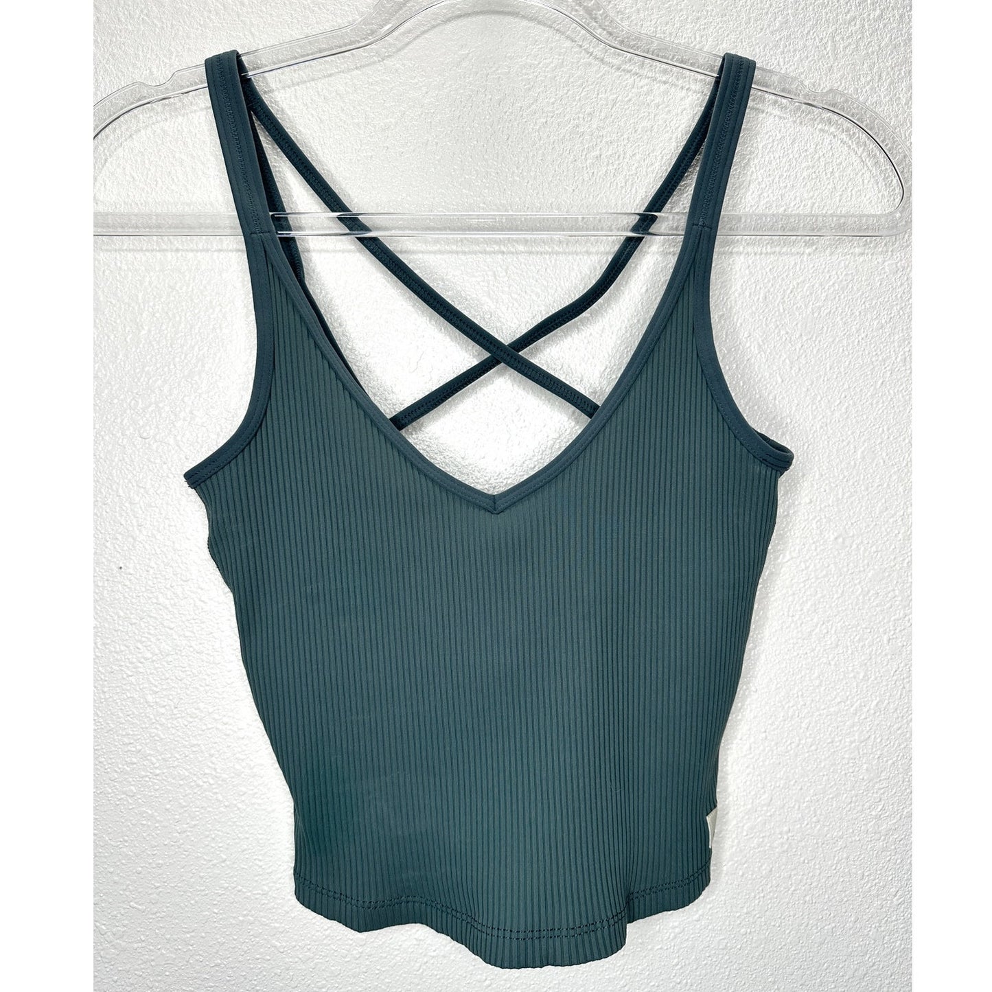 Vuori Steel Green Front V Strappy Back Rib Knit Sports Bra XS