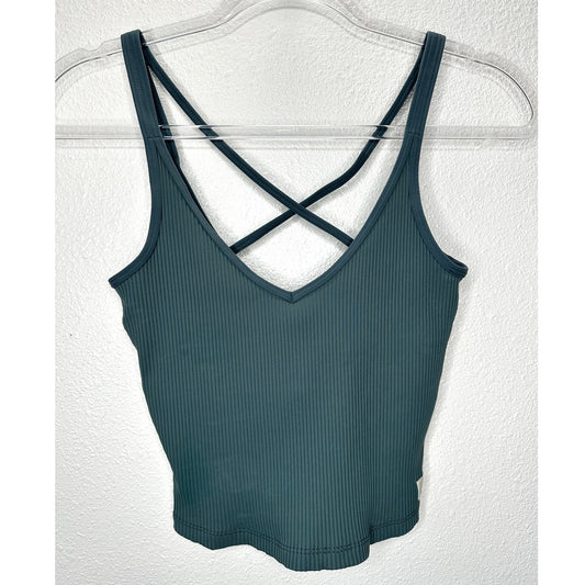 Vuori Steel Green Front V Strappy Back Rib Knit Sports Bra XS