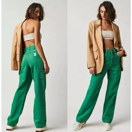 Wranglers Green Relaxed Carpenter Mom Jean 5-Pocket High Waist Tapered Leg Pant
