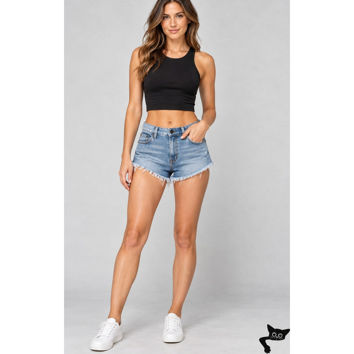 RARE Vans X Jesse Jo Medium -Wash Leopard Print Waist Raw Hem Jean Shorts 11