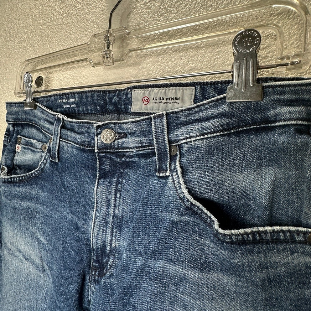 AG Medium Wash Whiskered Raw Hem Harper Essential Straight Leg Jeans 29R