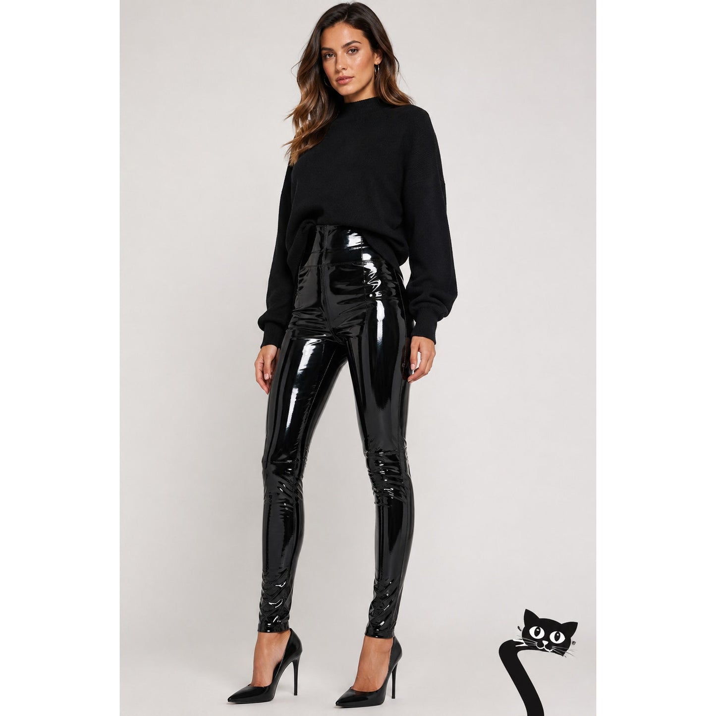 Karl Lagerfeld Black Patent Leather High Waist Side Zip Skinny Legging Pants SM