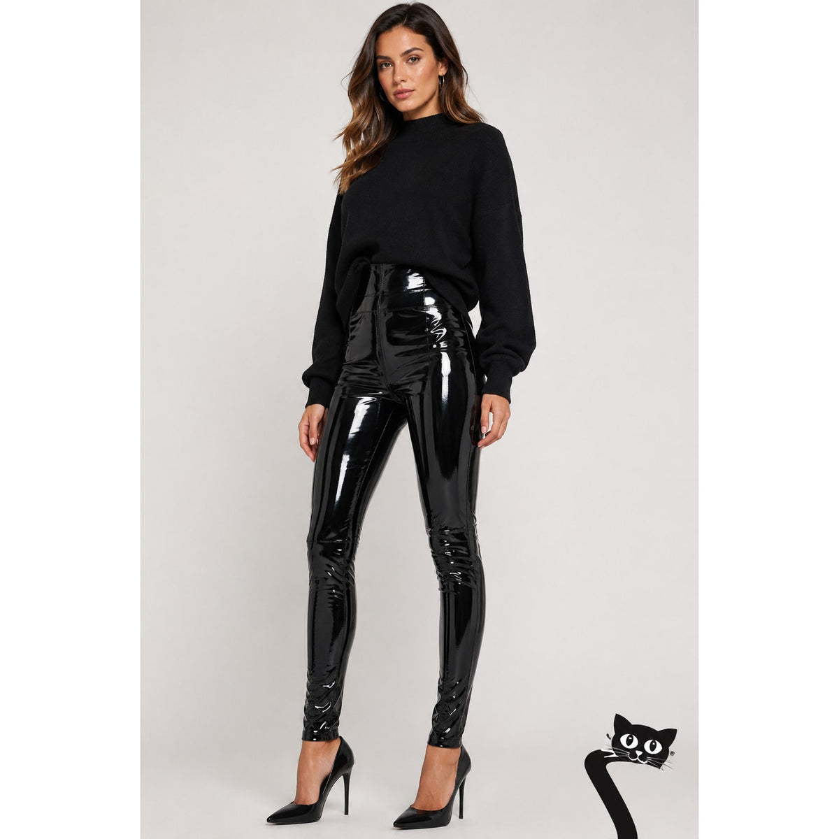 Karl Lagerfeld Black Patent Leather High Waist Side Zip Skinny Legging Pants SM