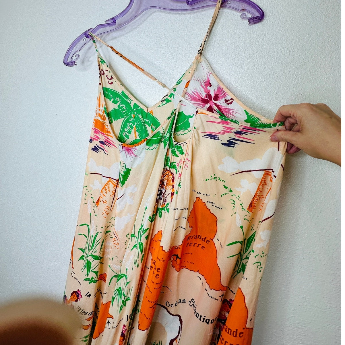 UO Sunkissed Printed Poplin Tropical Floral Flowy Pleated Ruffle Maxi Sundress M