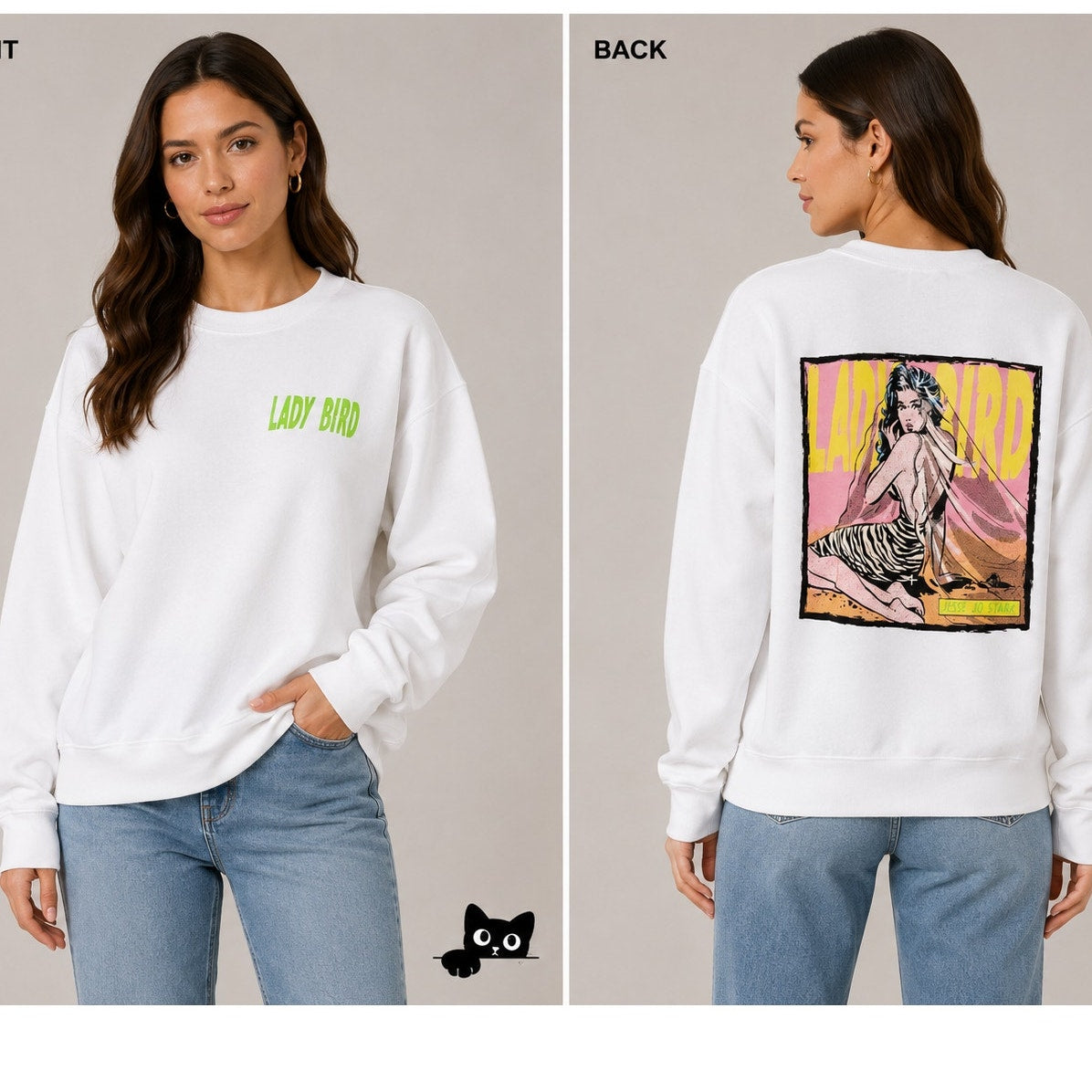 NWOT Jesse Jo Stark Lady Bird Graphic Pullover Crewneck White Sweatshirt Small