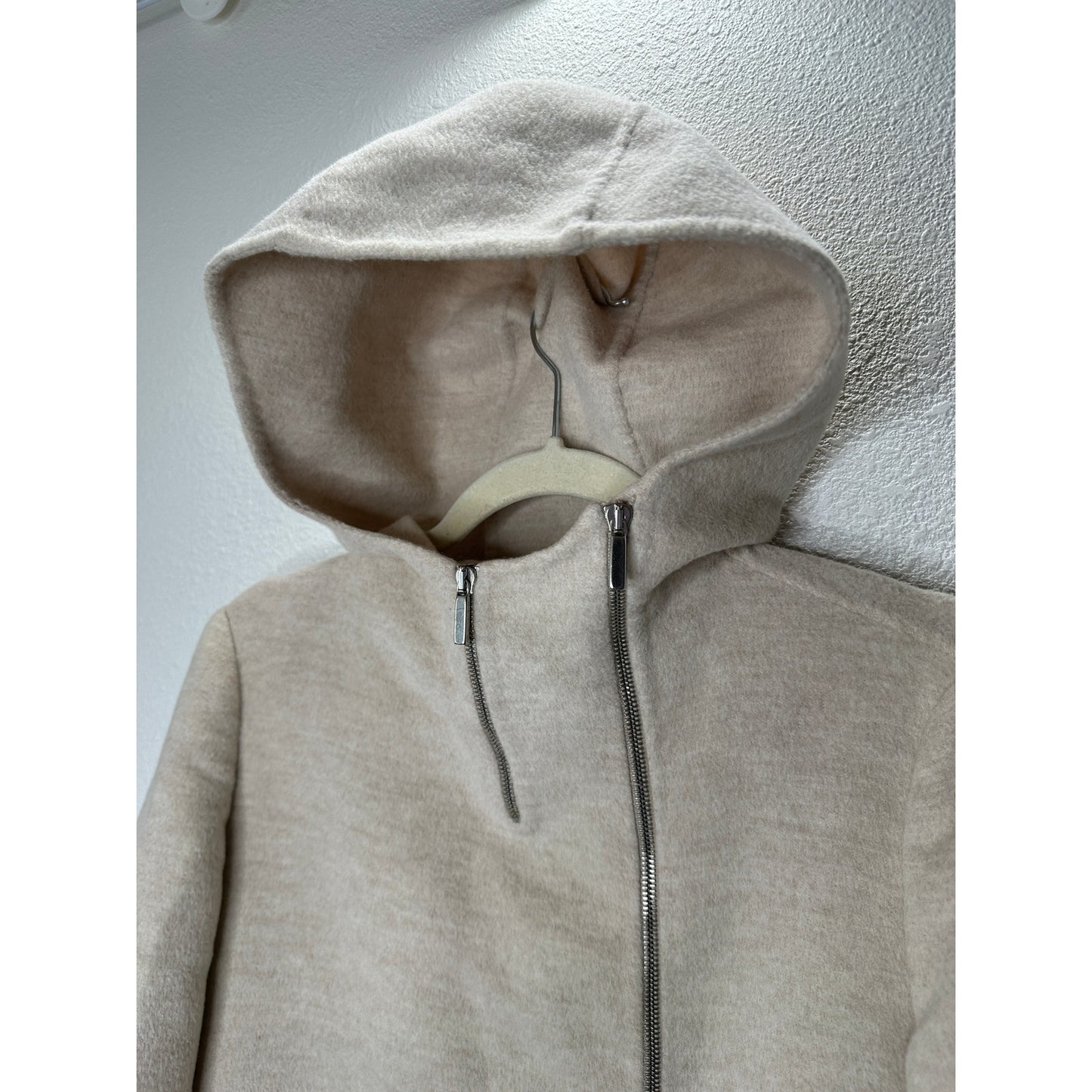 S Max Mara Tan Long Sleeve Front Zip Hooded Wool Angora Shacket 8