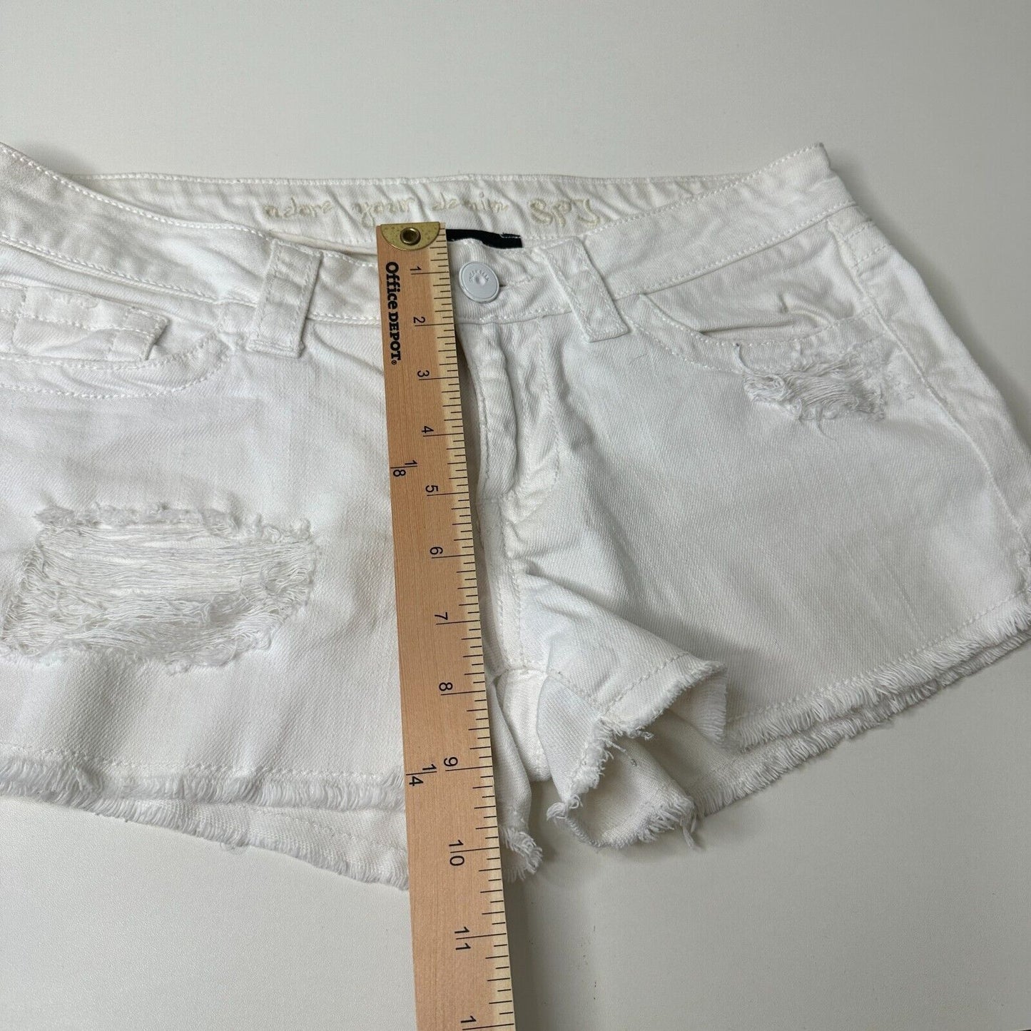 Adore Your Denim SPJ White Distress Denim Jean Shorts Raw Edge