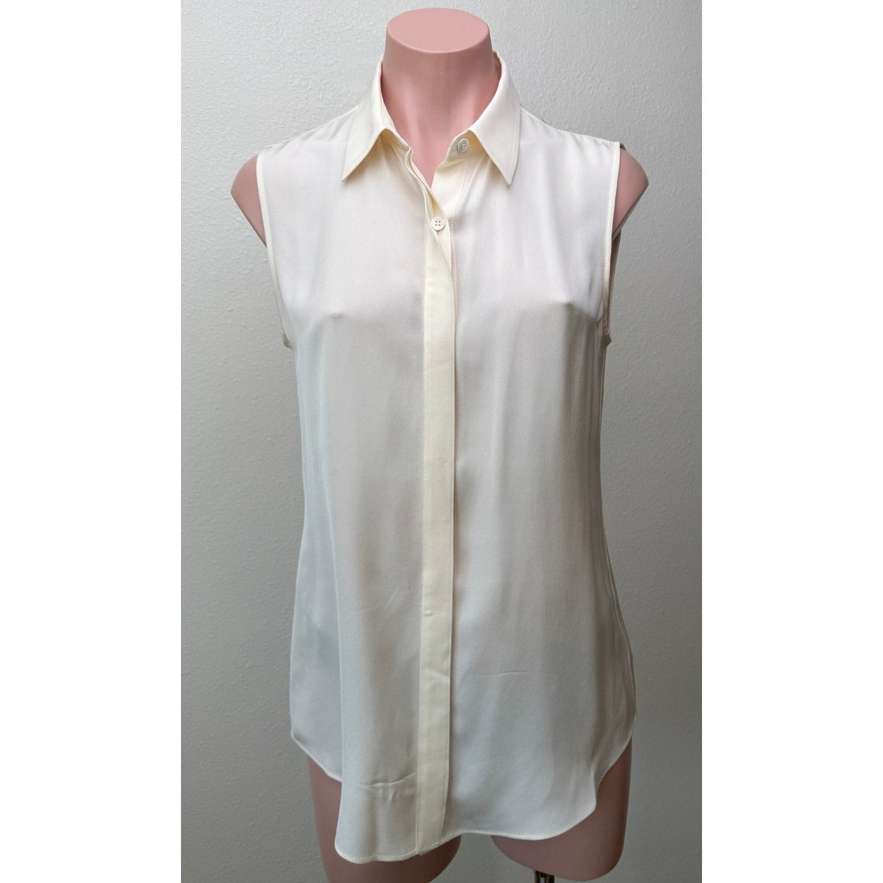 Theory Tanelis Cream Silk Camp Collar Blouse US S